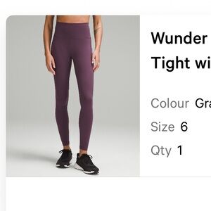 Lululemon Wunder train with pockets-28” size 6 Grape Thistle